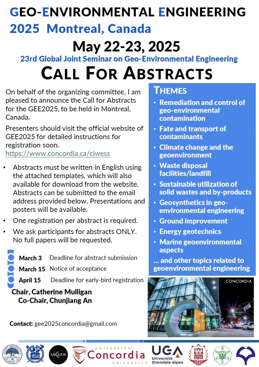 23rd Global Joint Seminar on Geo-Environmental Engineering (GEE 2025) at Concordia University